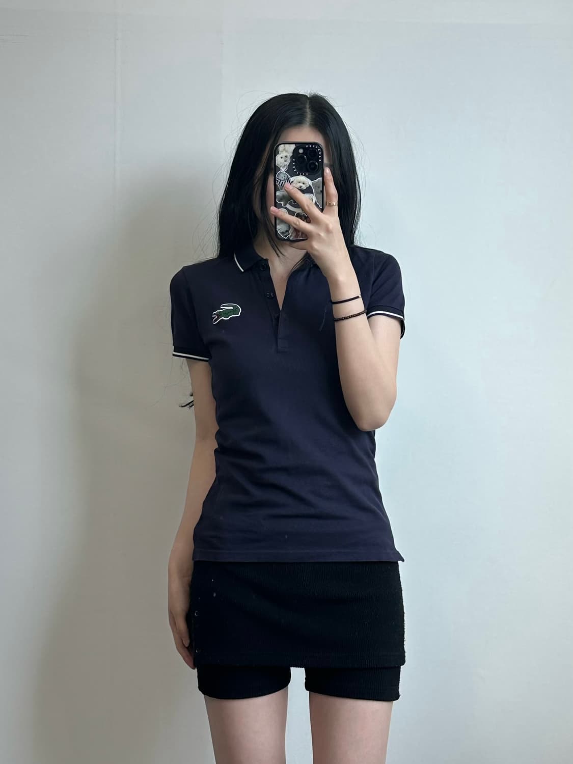 라코스테 자수로고 네이비 피케 카라 반팔 티셔츠 상품이미지1