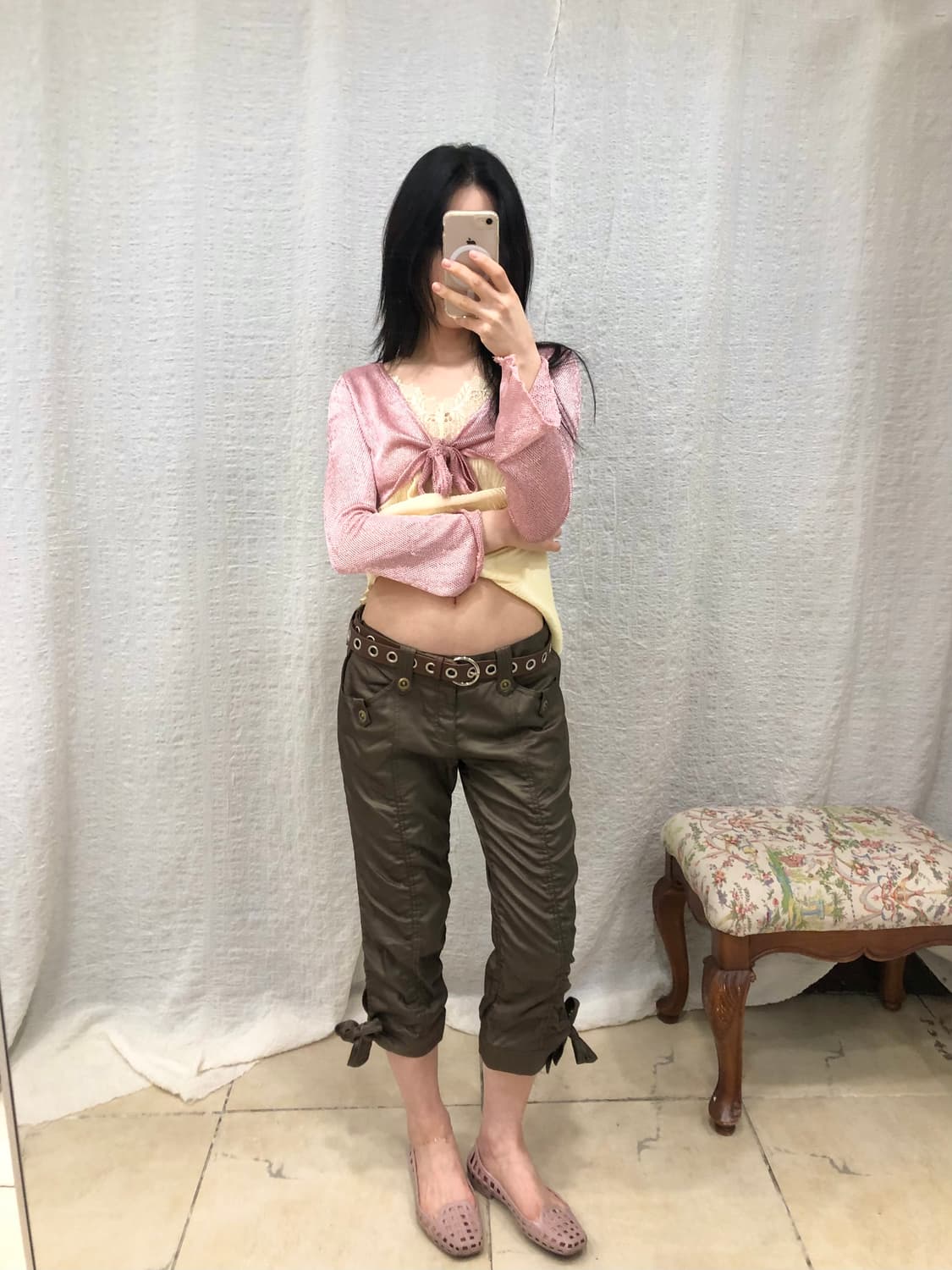 Satin brown shirring pants 상품이미지2