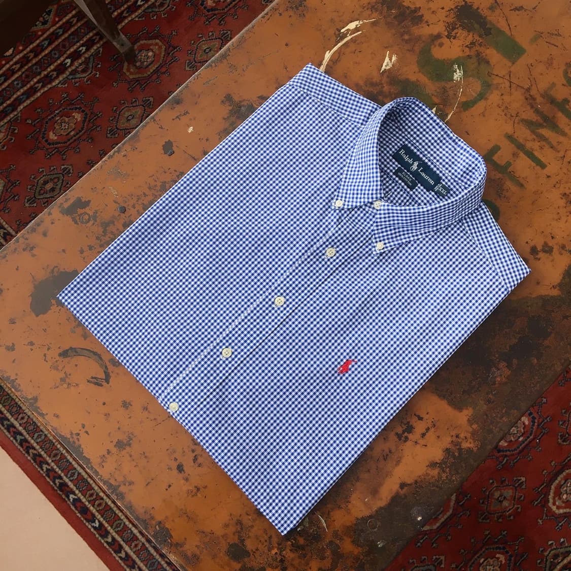 딥 블루 깅엄체크 반팔 면 셔츠/남자 125 빅사이즈 상품이미지1