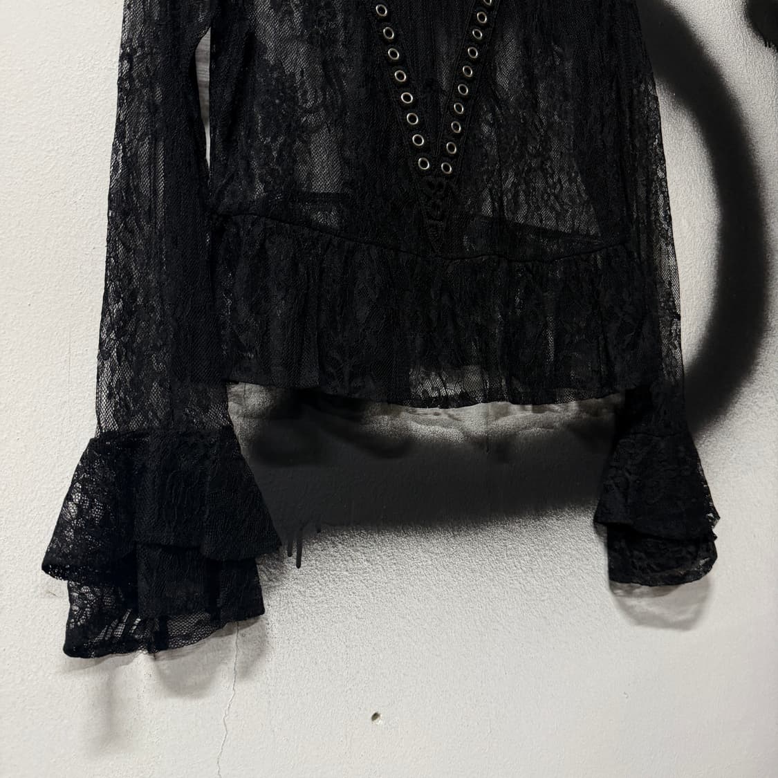 VTG 빈티지 고스로리 아일렛 디테일 레이스 시스루 블라우스 상품이미지5