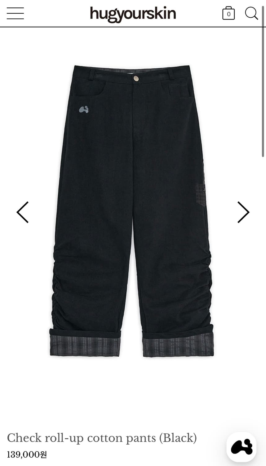 허그유어스킨 체크 롤업 코튼 팬츠 블랙 상품이미지1