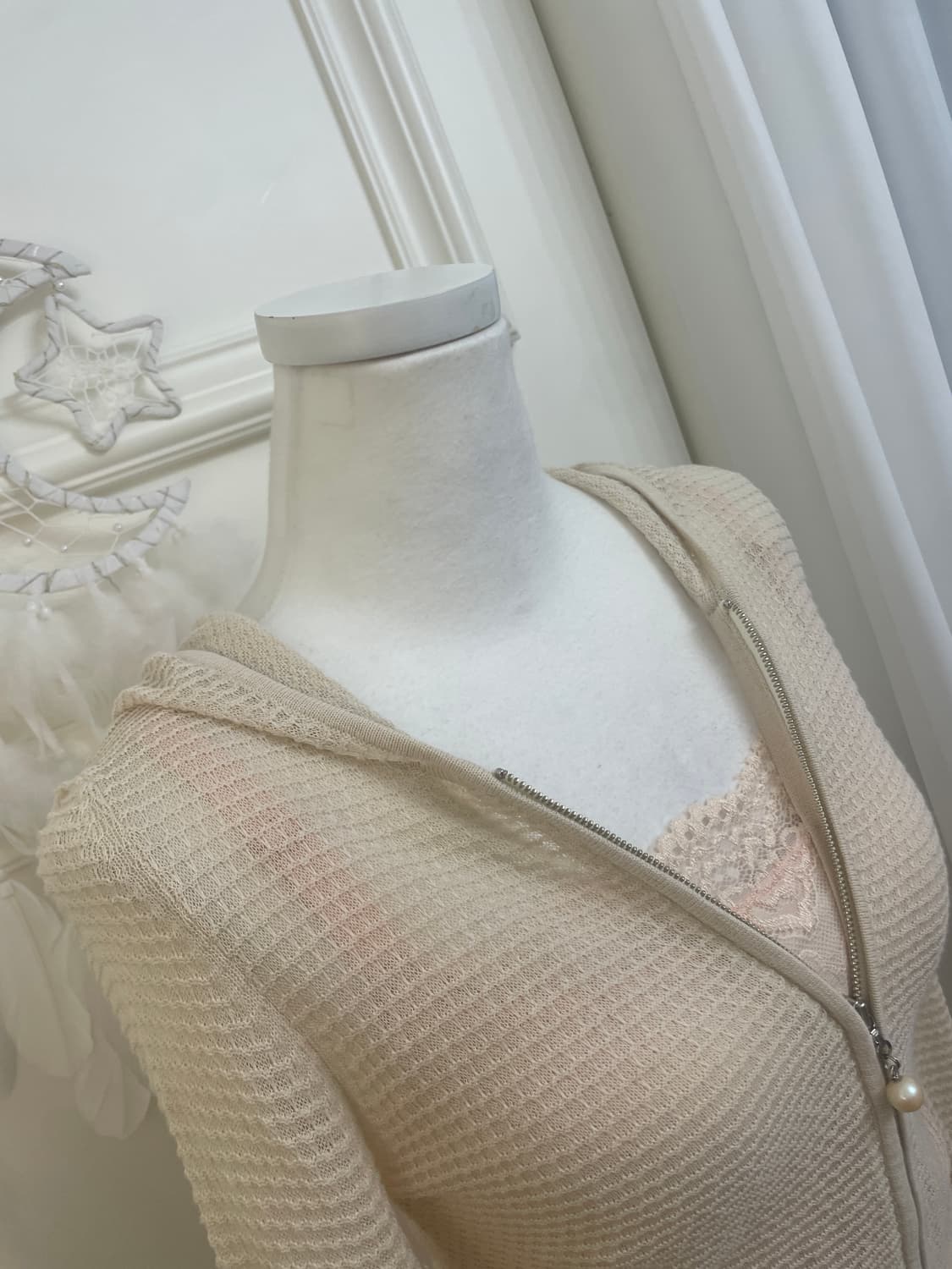 EF-DE ivory pearl charm knit zip-up&cora 상품이미지6