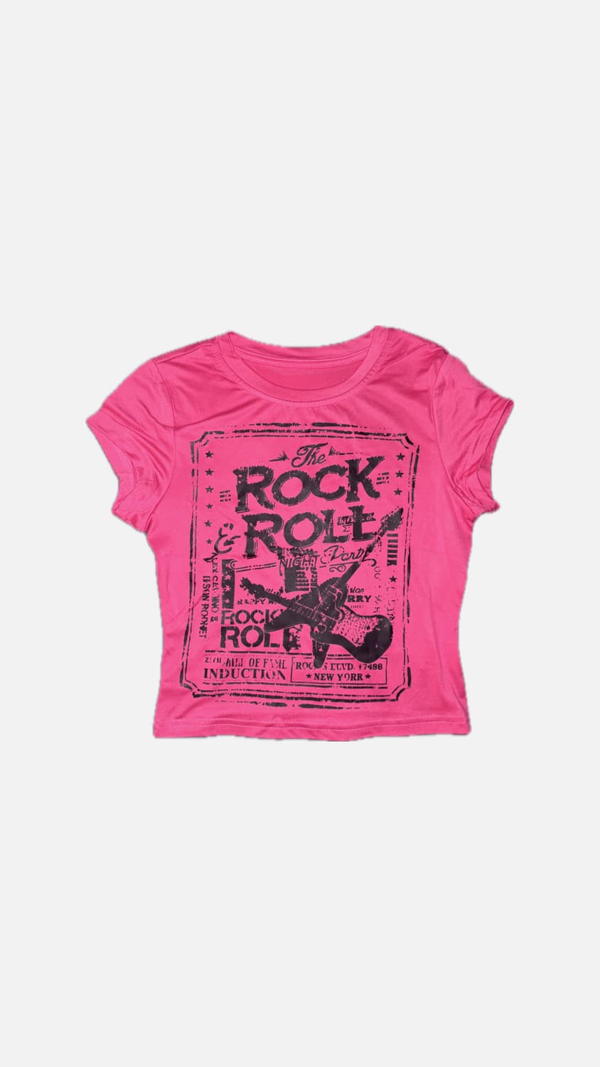 Hot pink ROCK & ROLL punk crop T 상품이미지2
