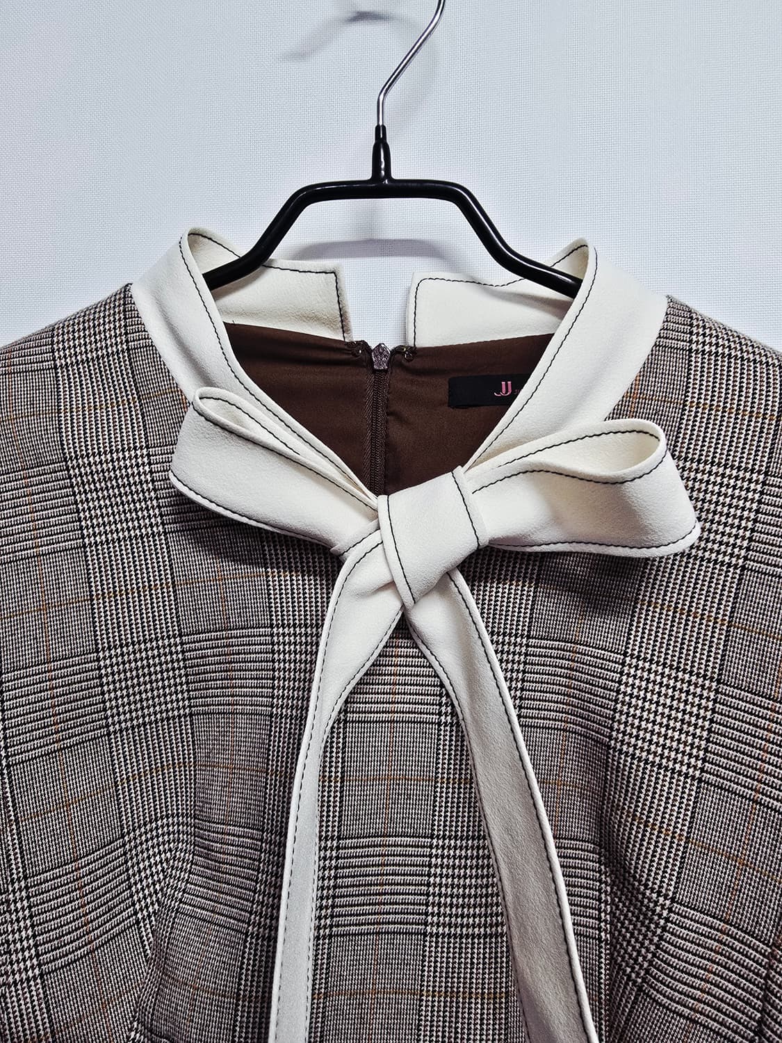 jj지고트 체크 리본 긴팔 플레어 원피스 상품이미지2