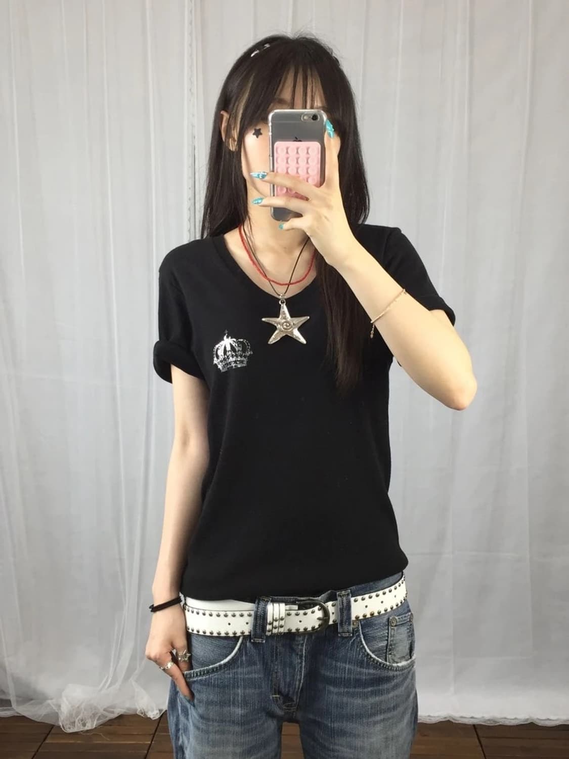 JPN Y2K Gothic V Neck Graphic Tee 상품이미지1