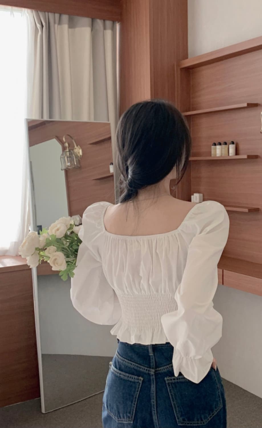 화이트 스퀘어넥 셔링 블라우스 상품이미지8