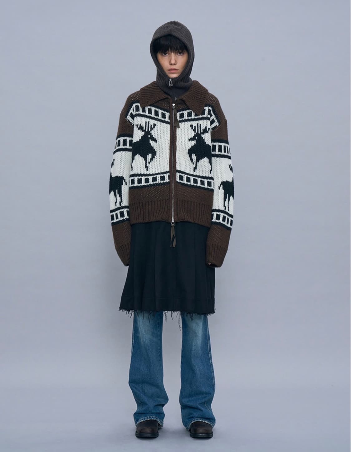 파르티멘토 코위찬 니트 집업 가디건 브라운 상품이미지1