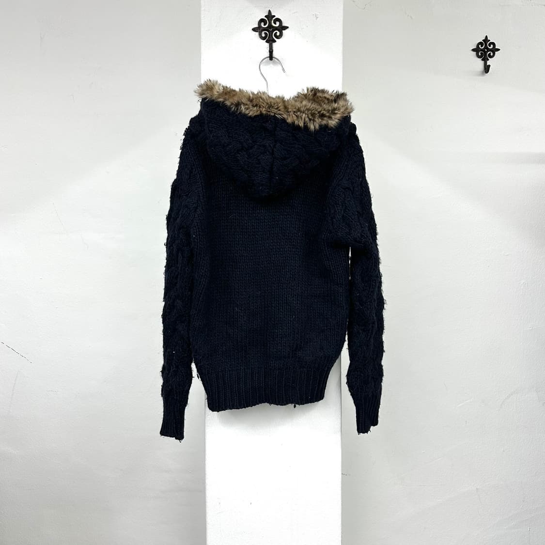 Navy knit fur hood jacket 상품이미지5
