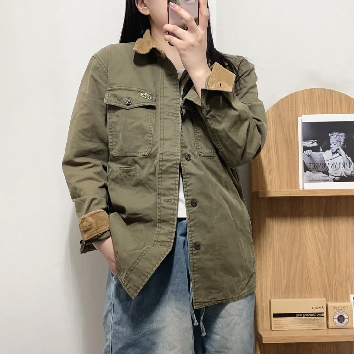 [정품] 라코스테 카키 빈티지포켓 골덴포인트 셔츠 [ 40 ] 상품이미지1