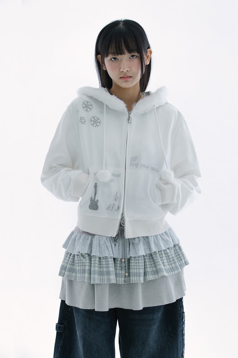 허그유어스킨 Hotfix fur hoodie zip-up (White) 상품이미지2