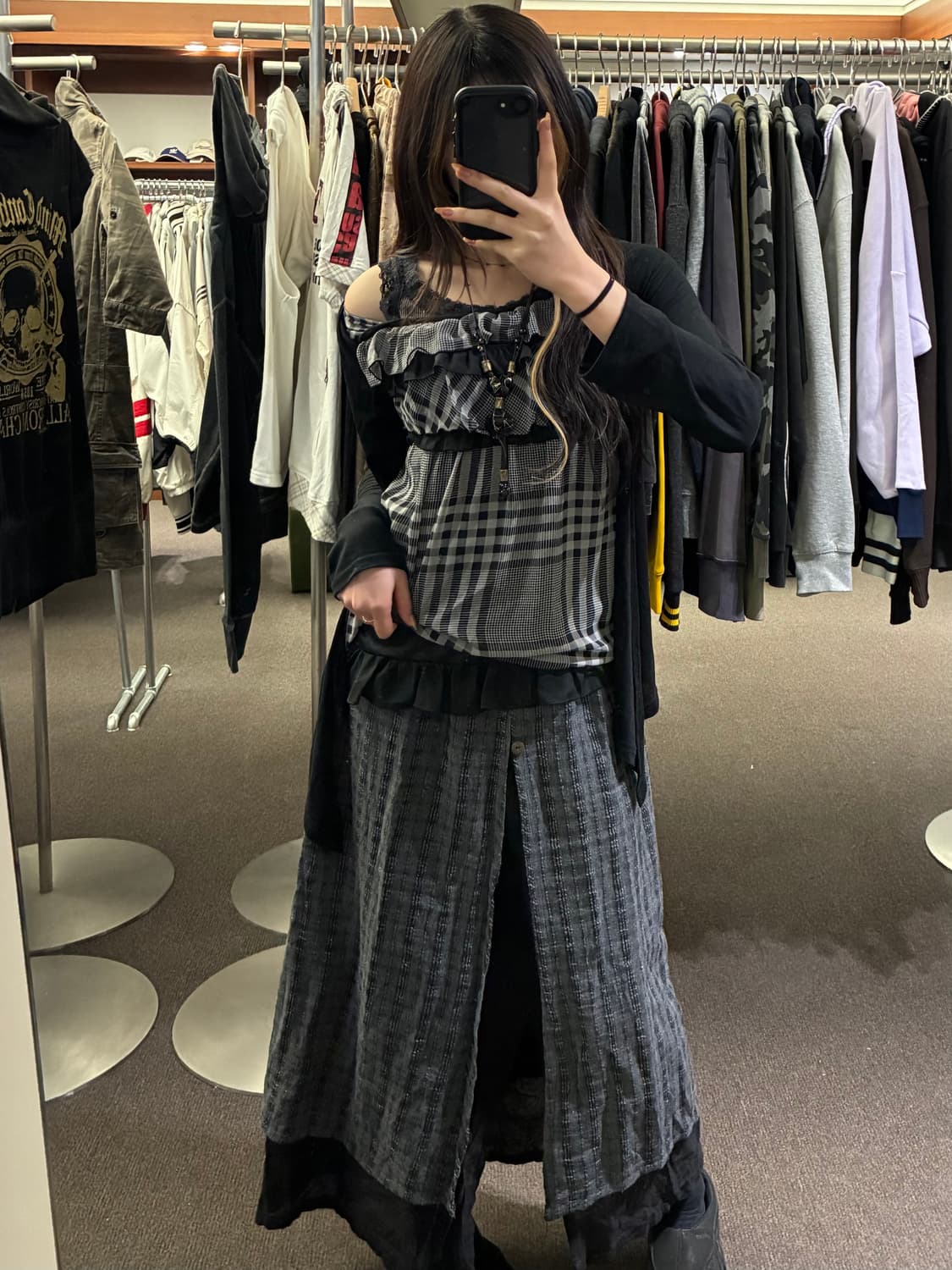 OS)Japanese vintage 여성 레이어드 트임 롱 스커트 상품이미지6