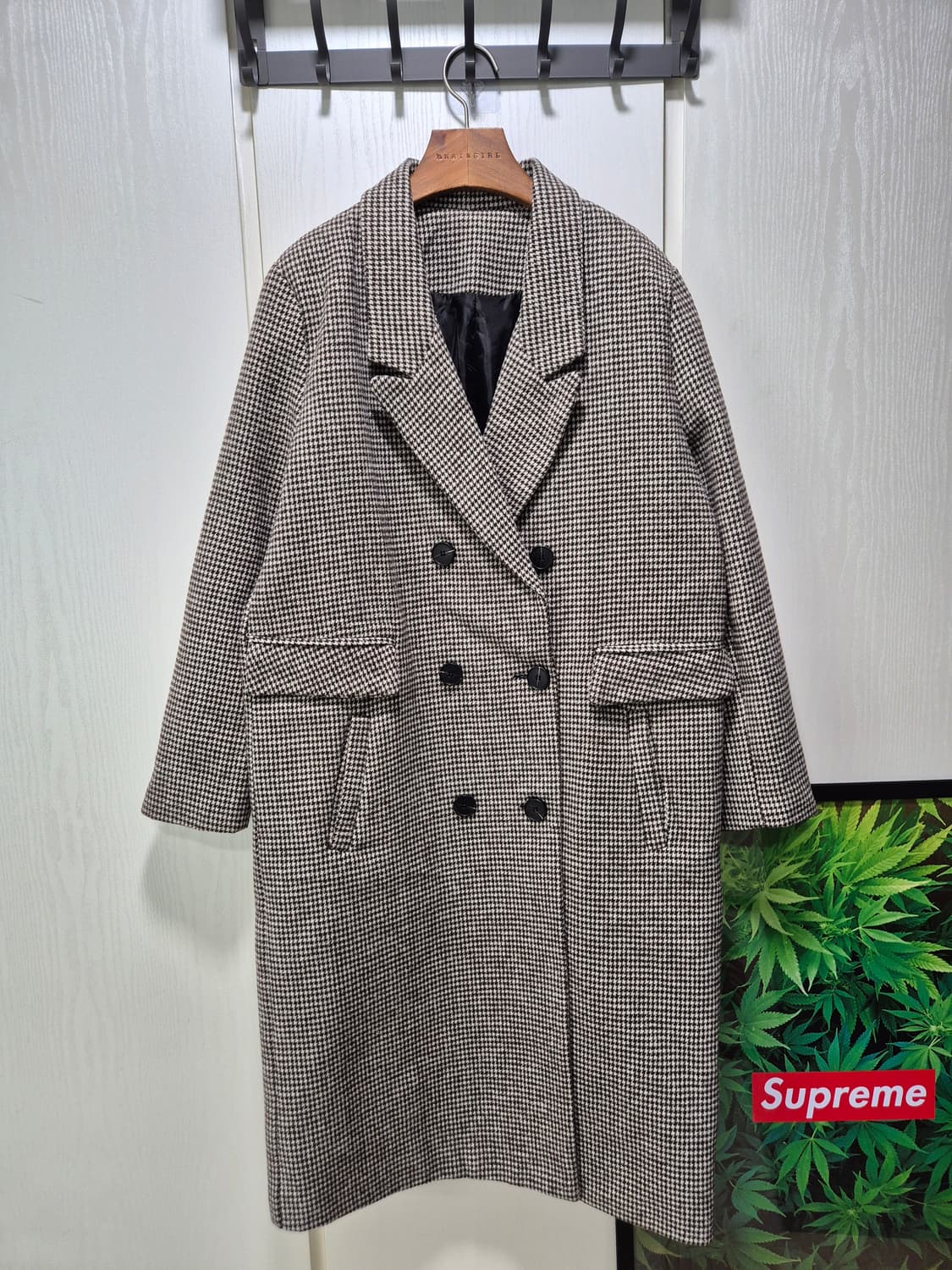 빈티지 하운드투스 체크 더블 코트 브라운 상품이미지1