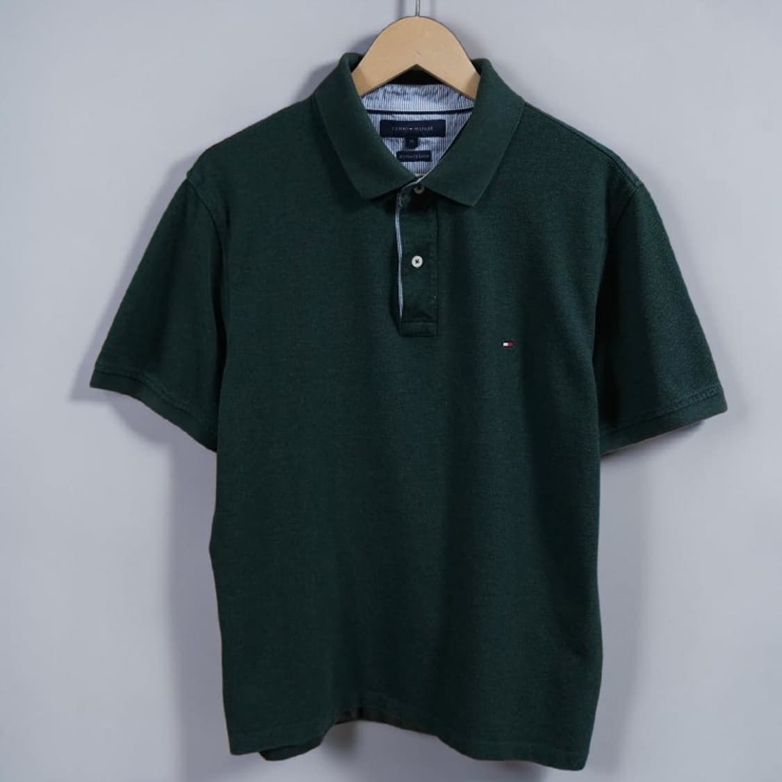 105 TOMMY 타미힐피거 코튼 반팔 카라티 그린 상품이미지1