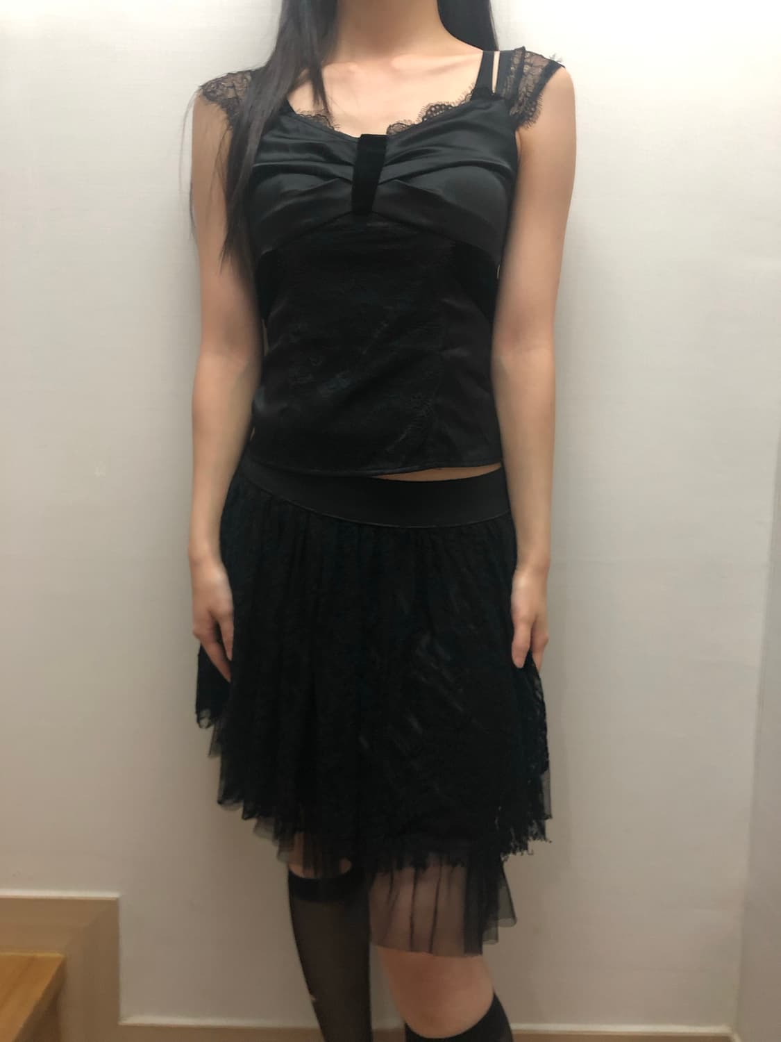 빈티지 블랙 레이스 셔링 탑 상품이미지7