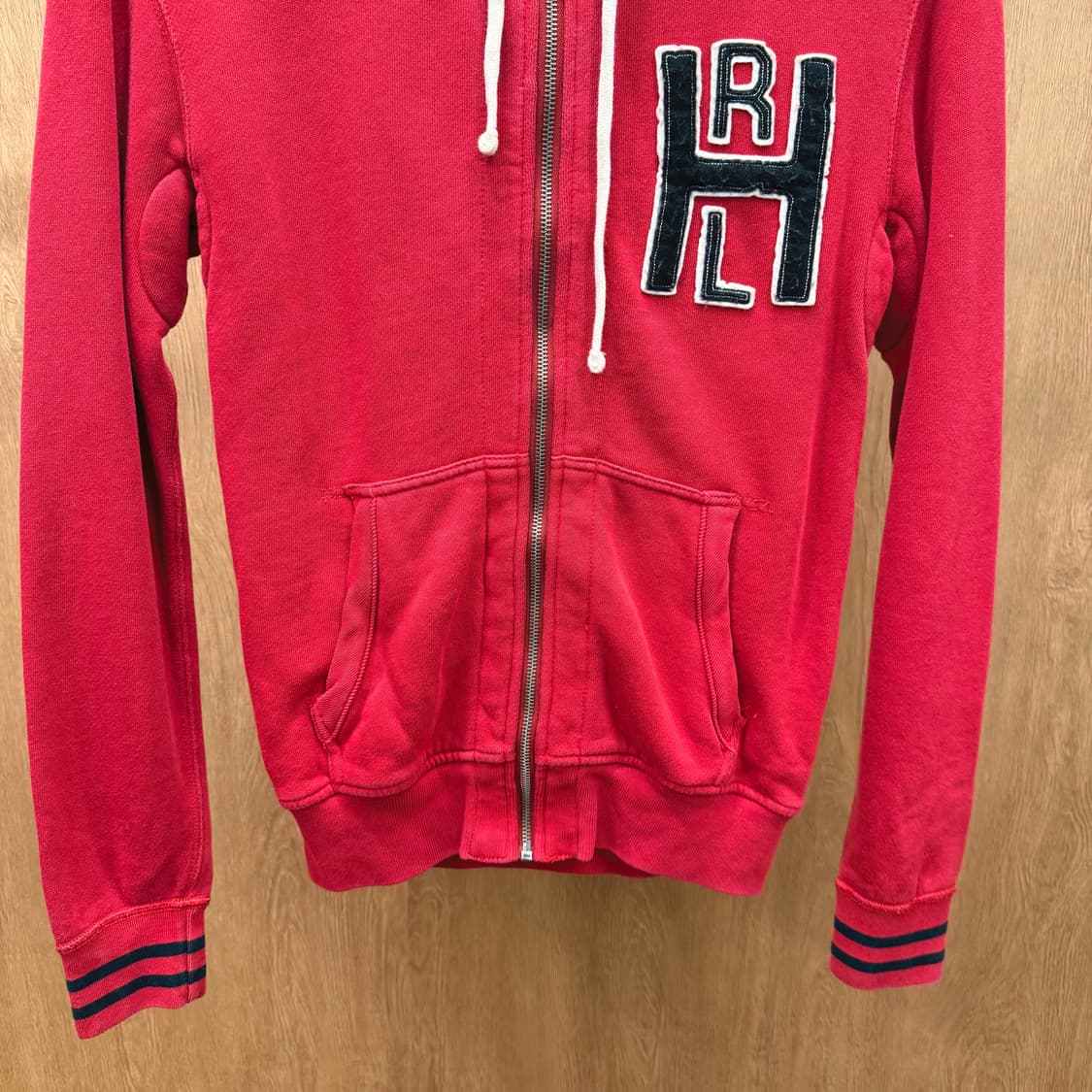 폴로 랄프 로렌 후드 집업 로고 패치 배색 후드 디테일 레귤러핏 레드 상품이미지5