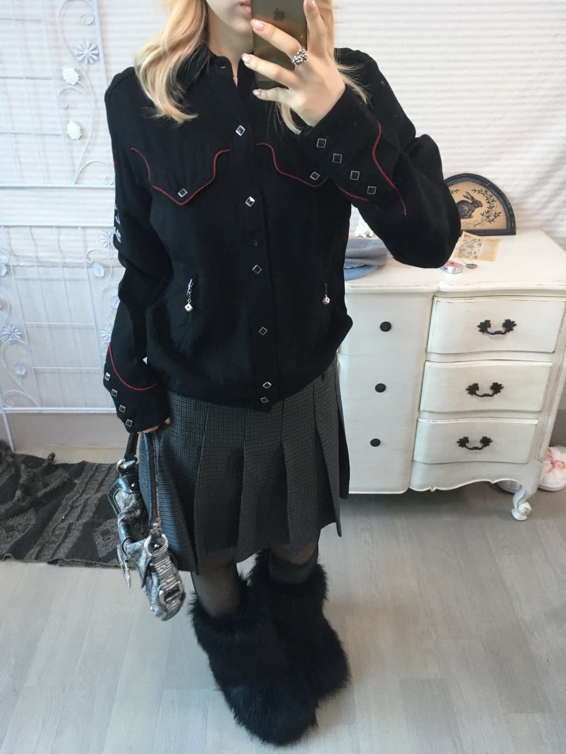 빈티지 히스테리 글래머 스컬 버튼셔츠 y2k 스트릿 갸루 펑키 일본빈티지 상품이미지4