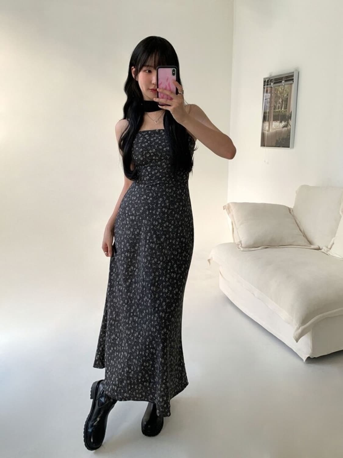 루루서울 feel pretty flower 롱 원피스 블랙 상품이미지1