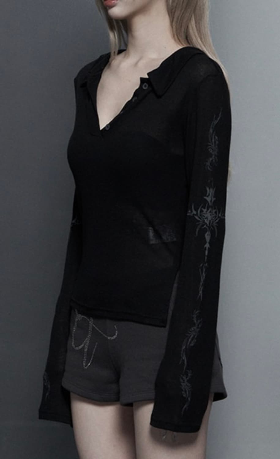 에트오소메 립 카라 타투 롱슬리브 탑 블랙 Free 상품이미지2