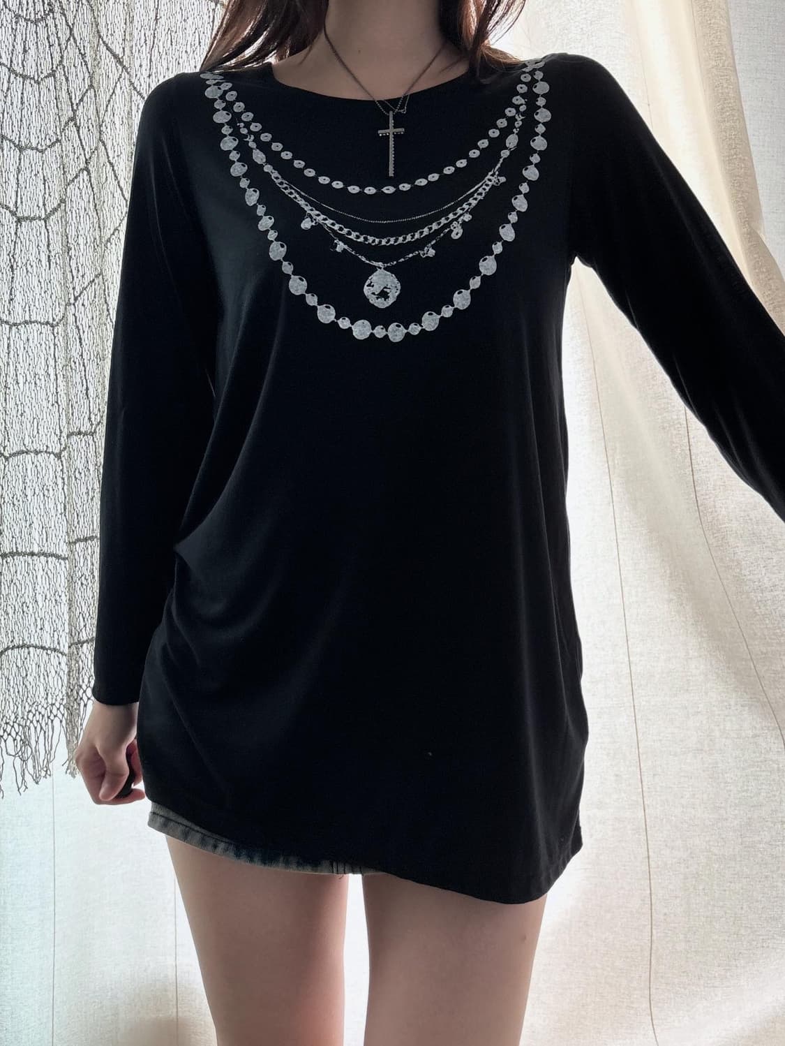 52 black necklace printing one-piece/top 상품이미지3