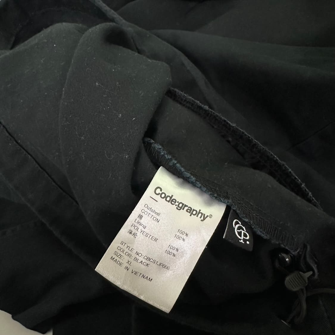 XL 코드그라피 블랙 후드 오버핏 숏야상 상품이미지6