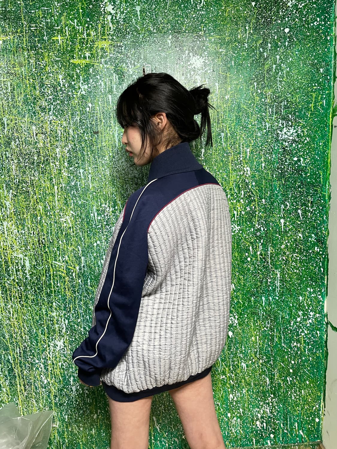 80s 아디다스 퀼팅 패딩 져지 집업 스카이블루 네이비 자켓 XL 상품이미지3