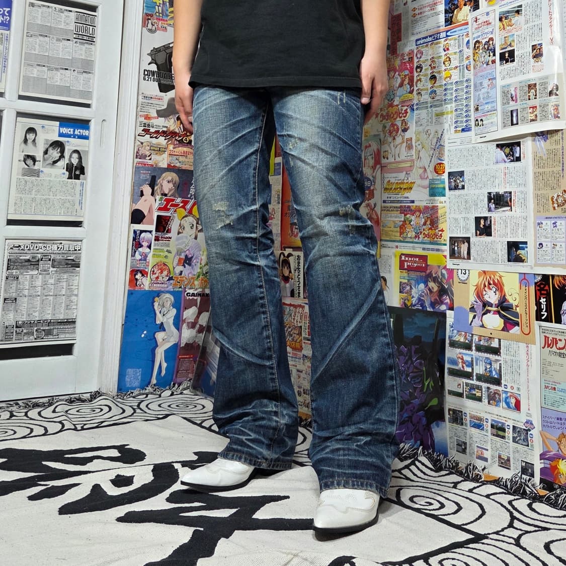 빈티지 진청 워싱 자수 스트레이트 팬츠 상품이미지2