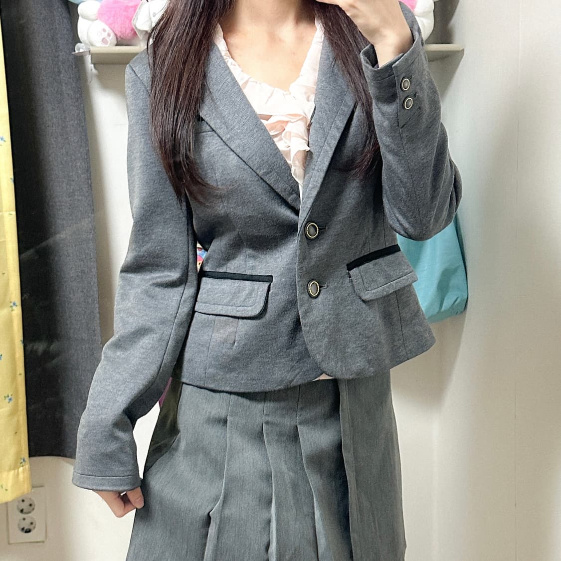 빈티지 그레이 도트 자켓 히메갸루 로걀 라떼 달천깔 코케트 모리걸 페어리 상품이미지2