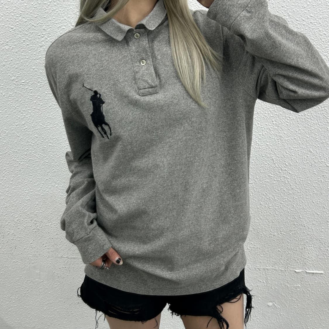 폴로 랄프로렌 블랙 빅포니 그레이 pk티 L 상품이미지1