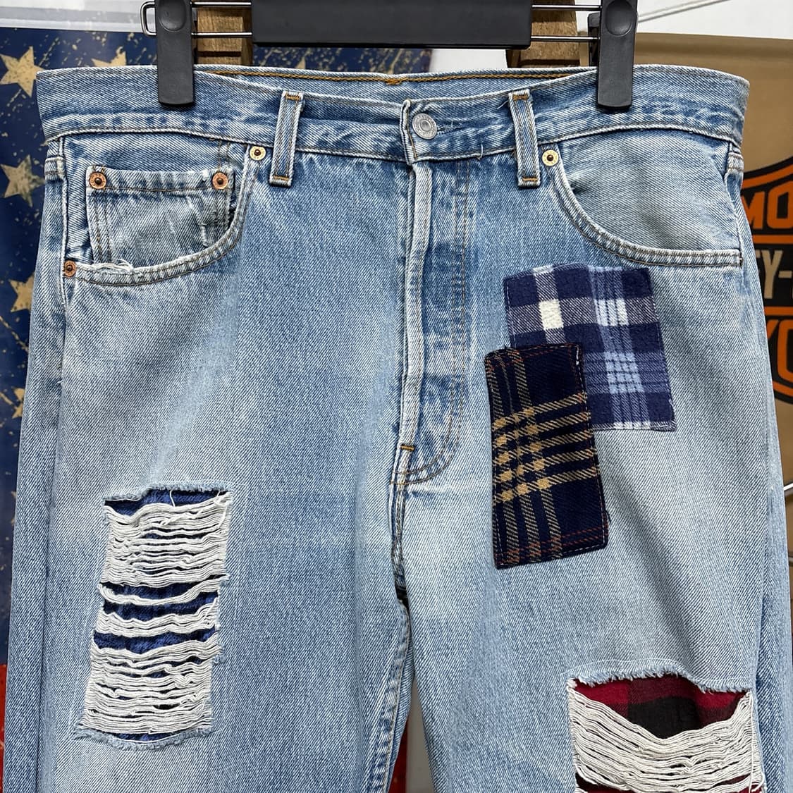 00s 리바이스 501 영국생산 패치워크 커스텀 데님팬츠 N897   상품이미지3