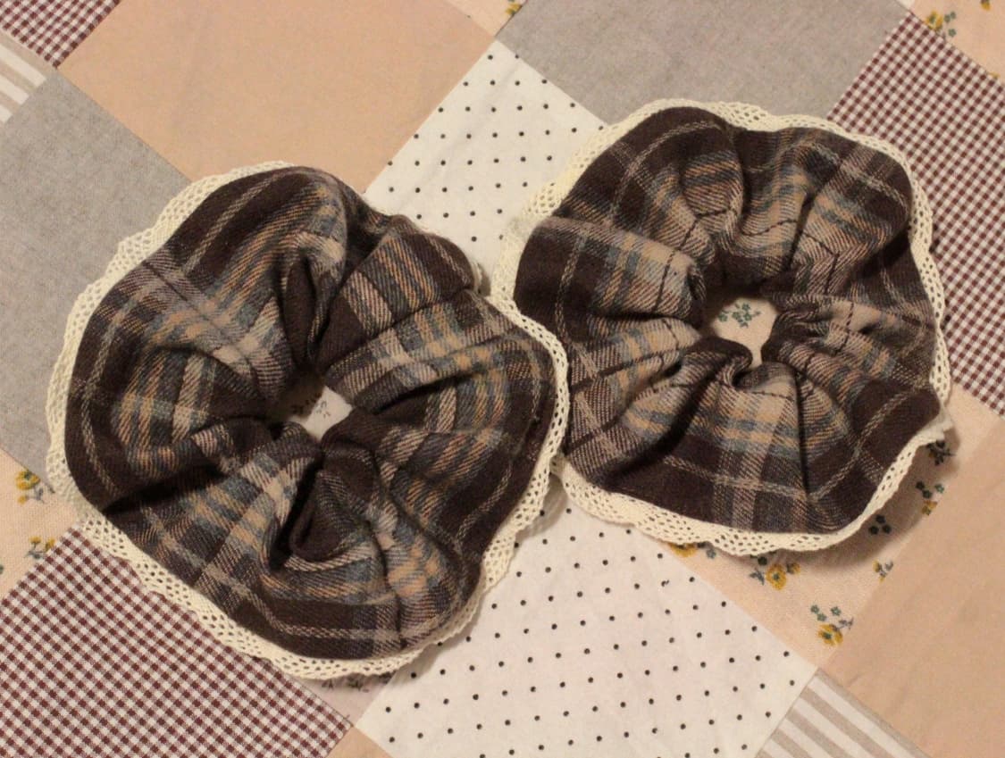 핸드메이드 레이스 브라운 체크 스크런치 상품이미지7