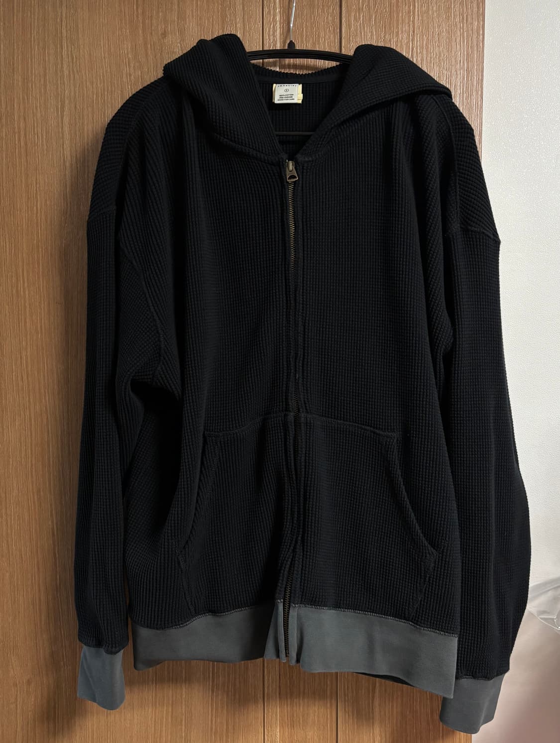 [카키스] Waffle Full Zip Hoodie - 블랙 상품이미지2