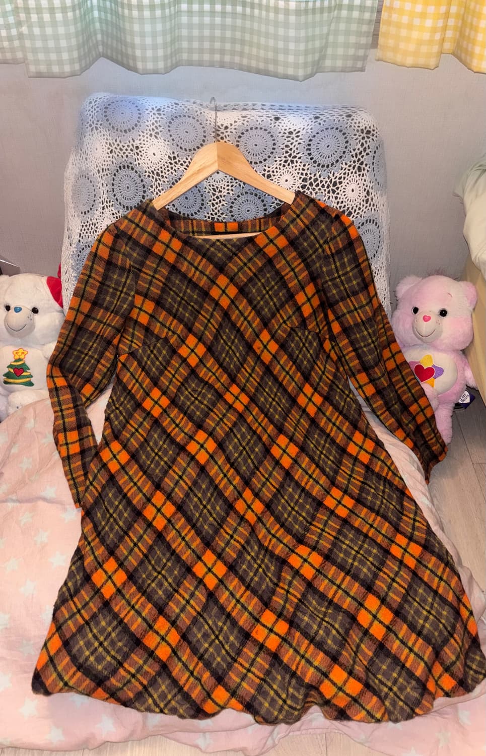 오렌지 체크 원피스 상품이미지1