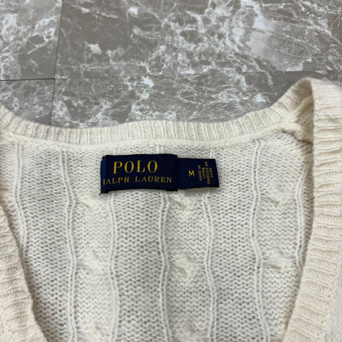 폴로 랄프로렌 핀터깔 아이보리 울 캐시미어 브이넥 걸즈 니트(M) 상품이미지5