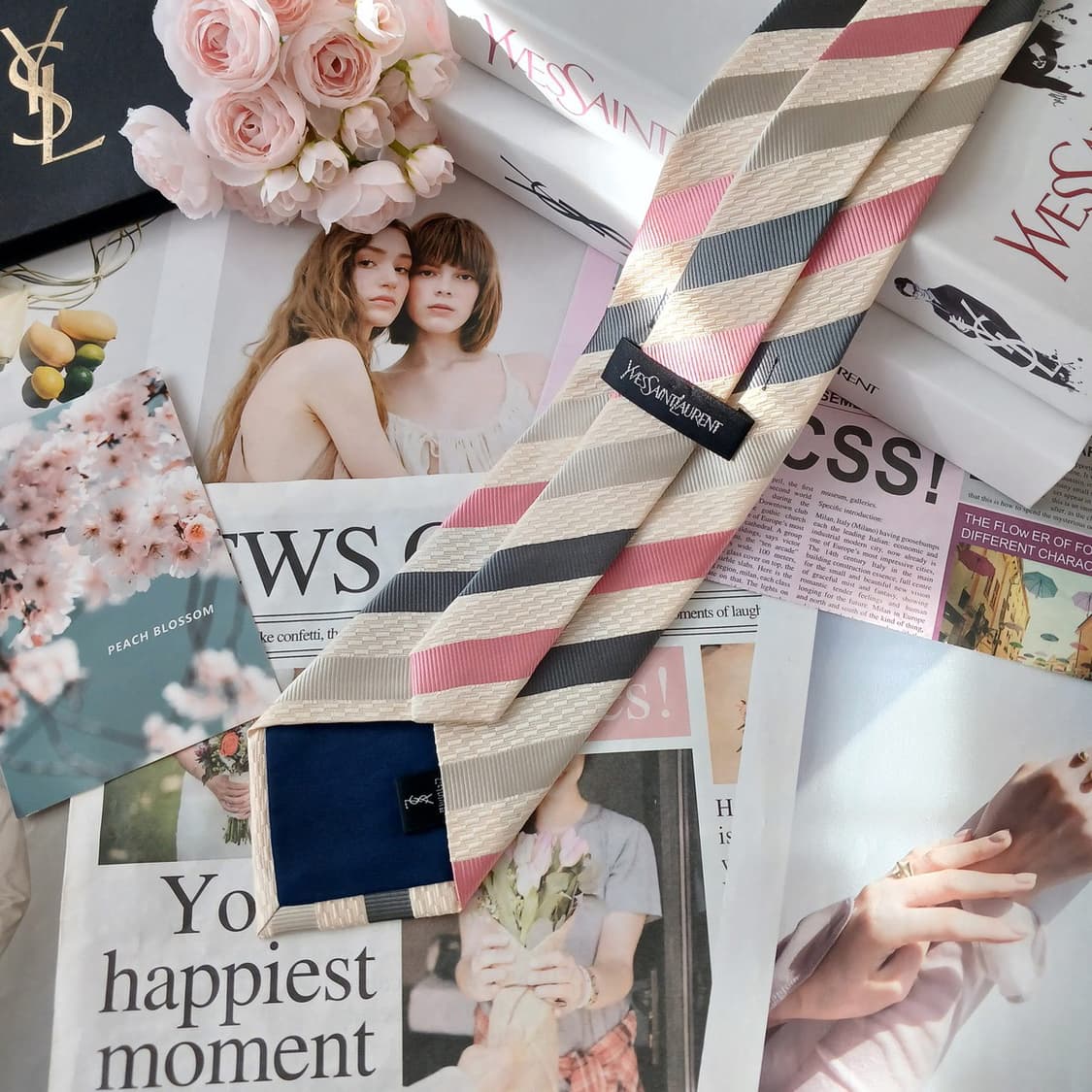 입생로랑 실크 베이지 스트라이프 넥타이 9.6cm A+등급 A19232
 상품이미지6