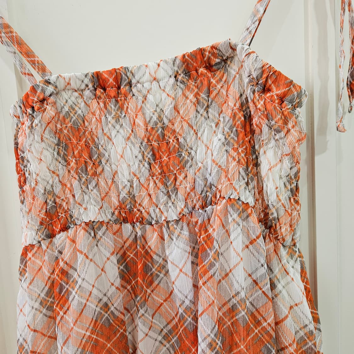 오렌지 체크 끈 캉캉 원피스 상품이미지2