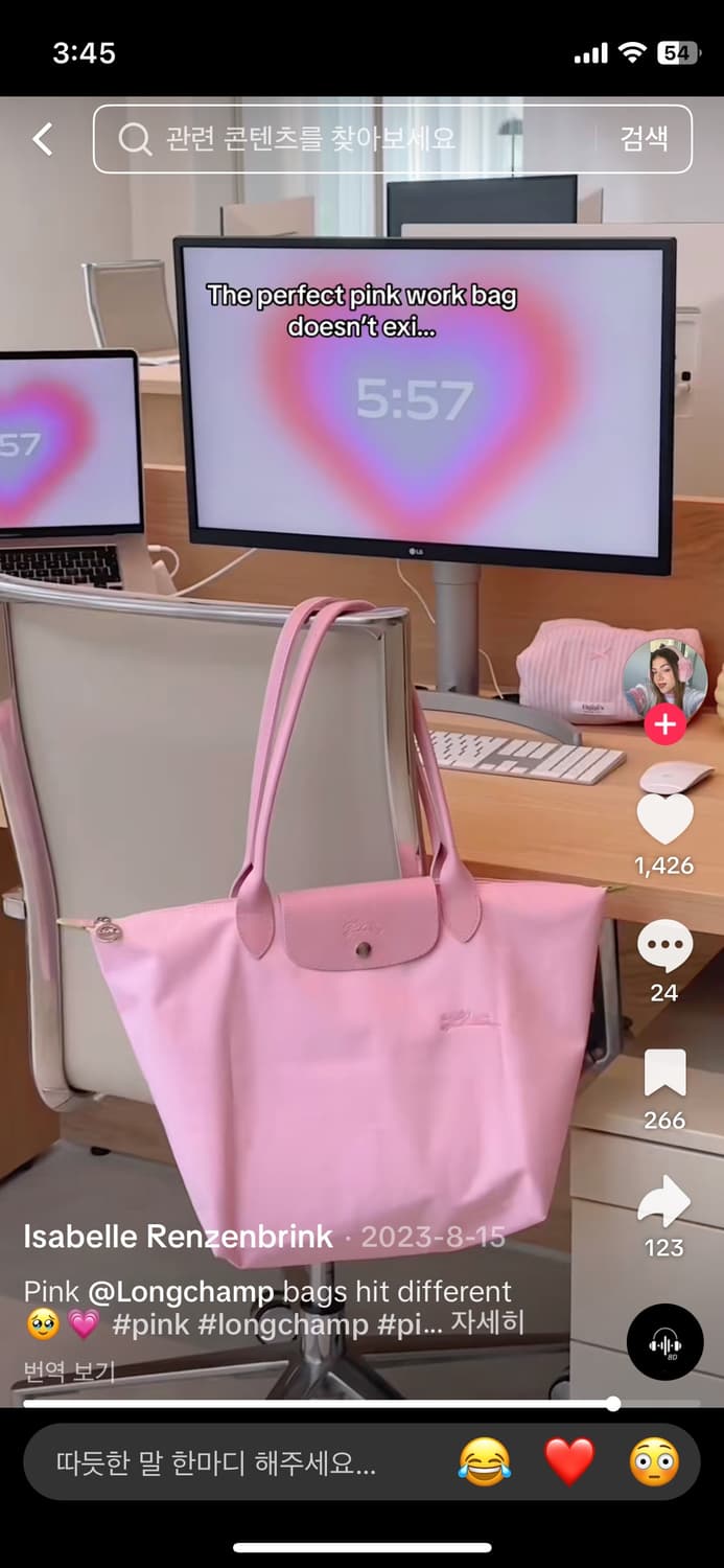 롱샴 르플리아쥬 숄더백 핑크 한정판 라지 상품이미지1