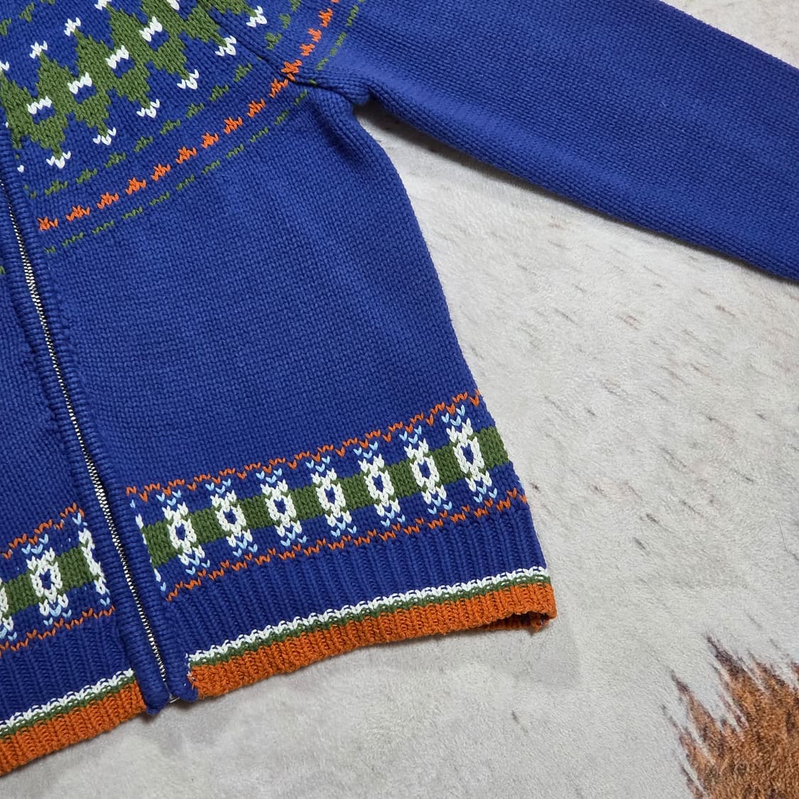빈티지 노르딕 패턴 블루 니트집업 상품이미지3