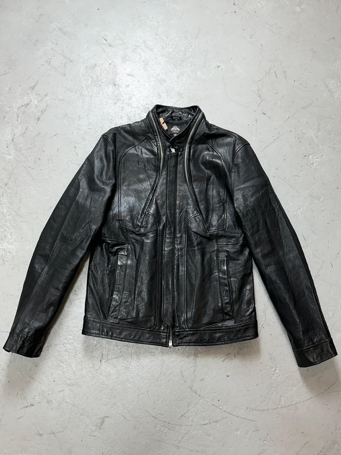 Unknown 더블짚 빈티지 레더 자켓 상품이미지1