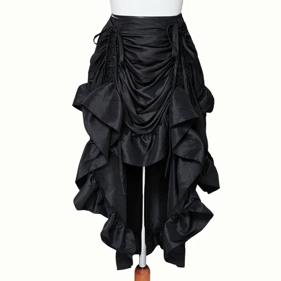 쓰리타임즈 (쓰탐) 자체제작 셔링 새틴 스커트 블랙 상품이미지1