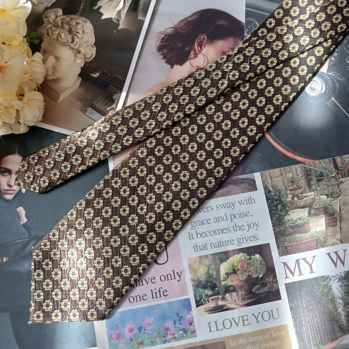 더반 실크 브라운 패턴 넥타이 9.5cm A등급 A19860 상품이미지5