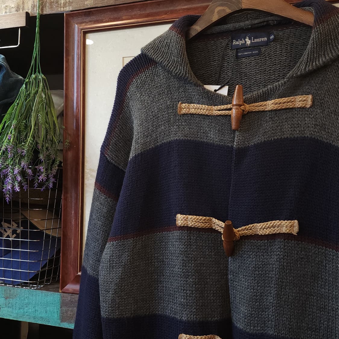 90s 폴로 랄프로렌 빅 스트라이프 샤커 울 로브 더플코트 105 상품이미지7