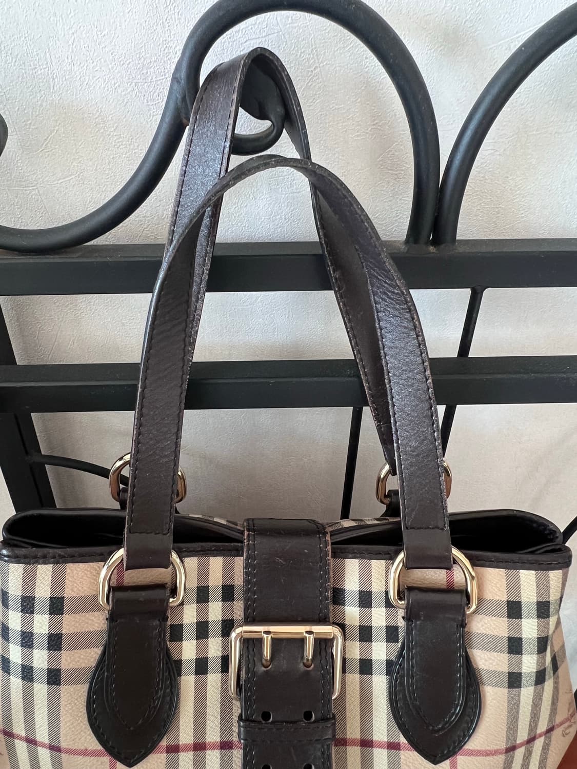 2000s Burberry 버버리 클래식 체크 레더 트리밍 토트백 상품이미지8