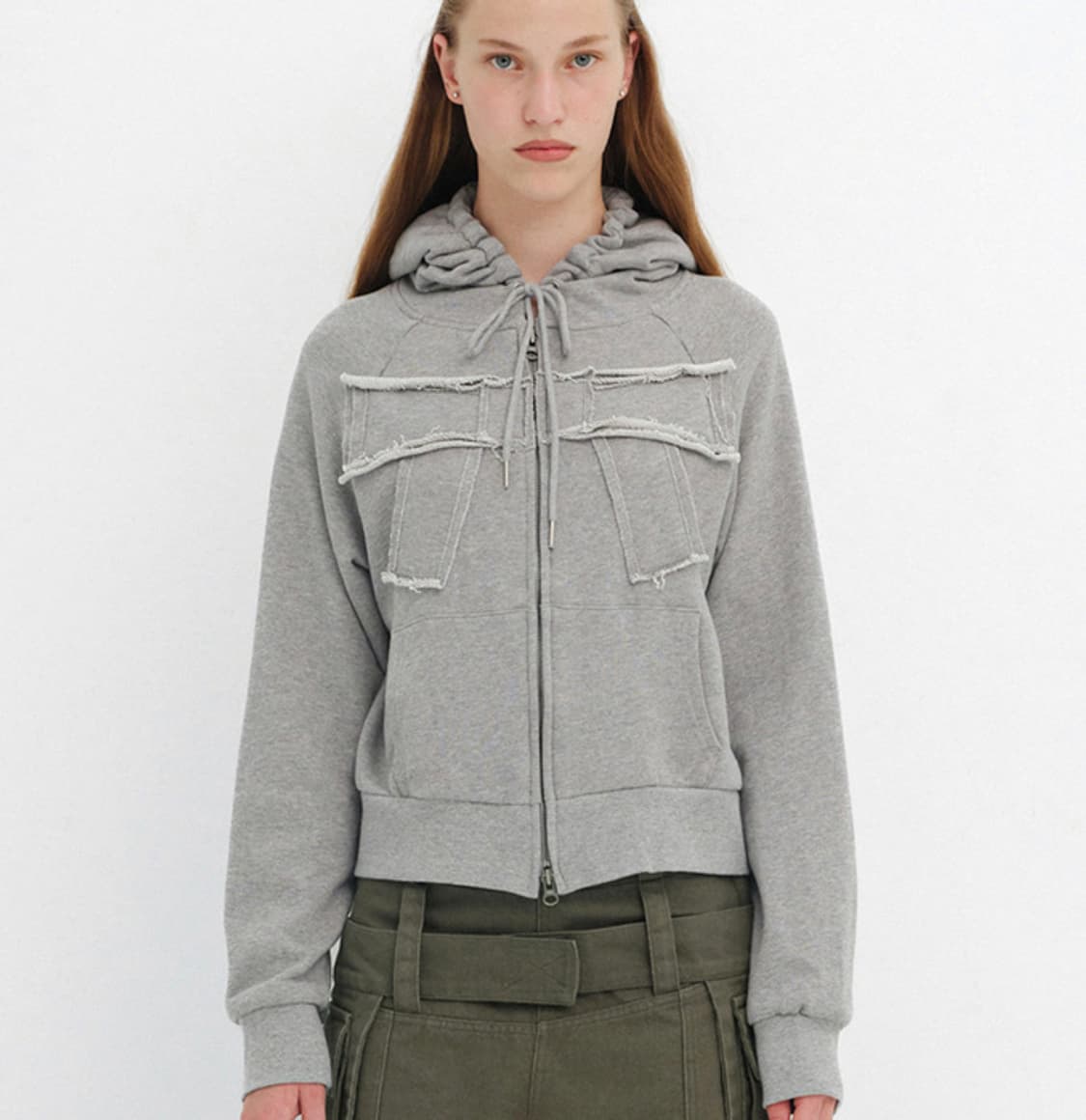 CERRIC BIG RIBBON HOODIE ZIP UP (GRAY) 상품이미지1