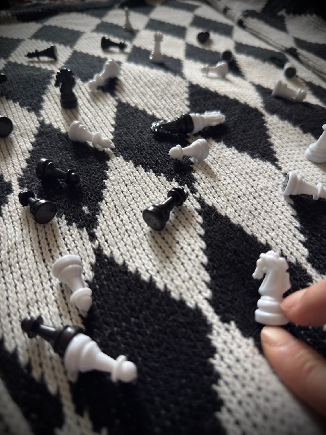 90s USA Yarn Works 아가일 체커 니트 스웨터 상품이미지5