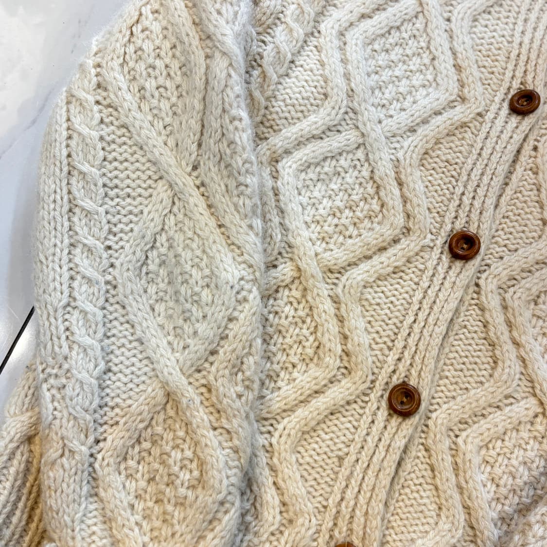 빈티지 모리 가디건 꽈배기 니트가디건 우드단추 아이보리 크림 상품이미지2