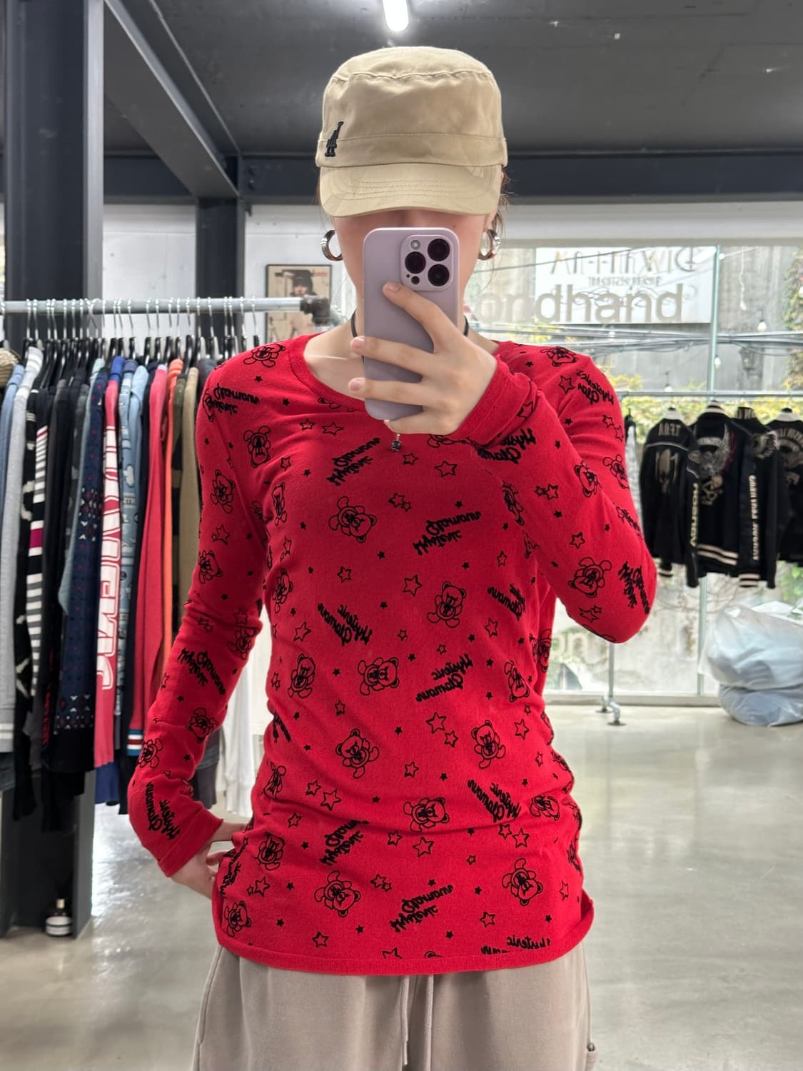 히스테릭글래머 퍽베어풀자수 루즈브이넥 니트롱슬리브 상품이미지1