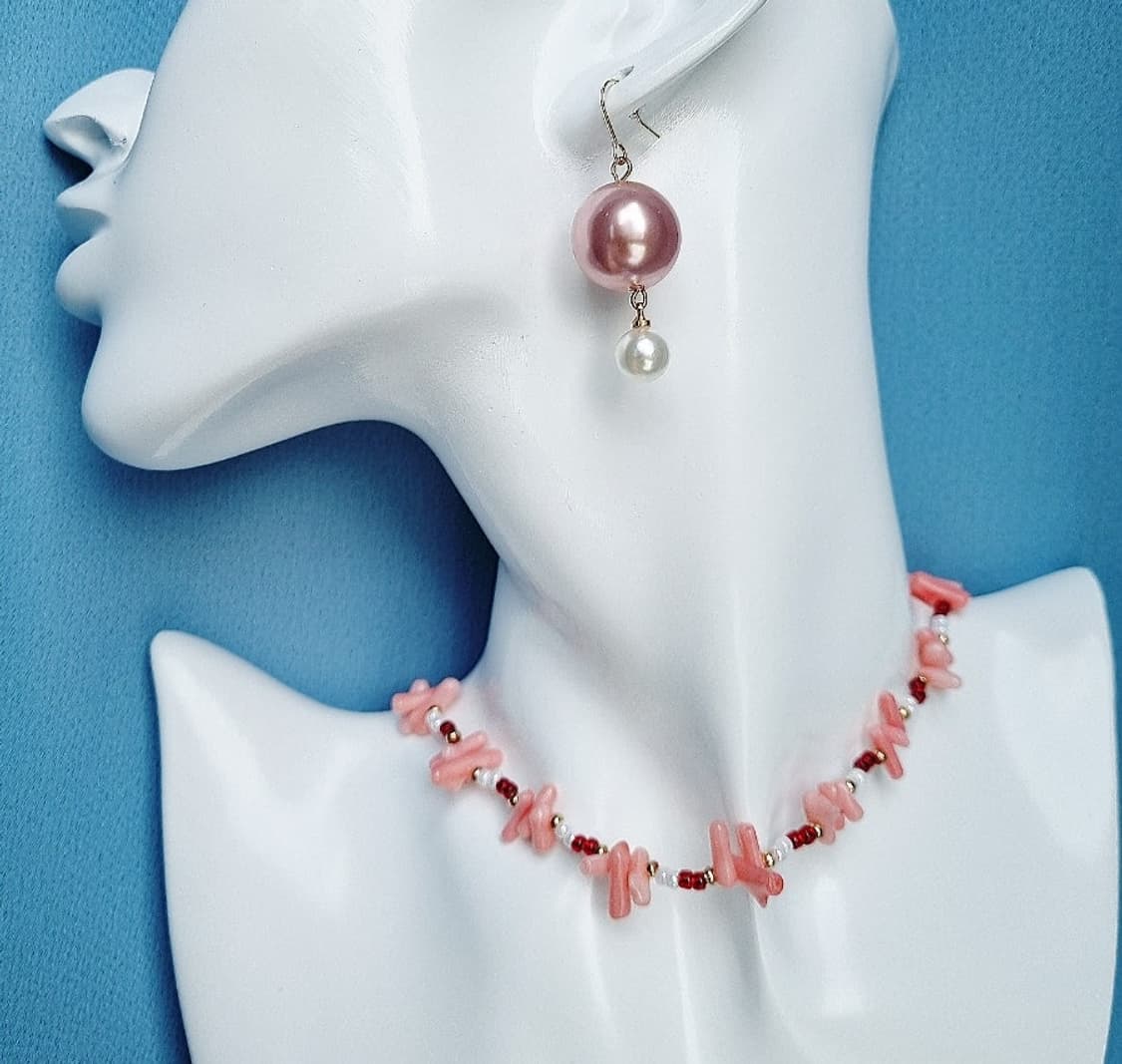 세컨핸드) 산호 비즈 목걸이 상품이미지4