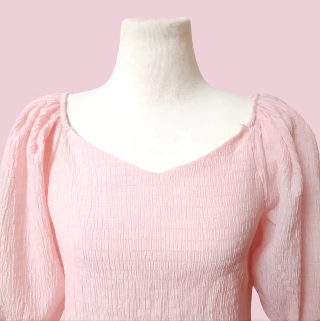 스모크밴딩 핑크 블라우스 상품이미지2