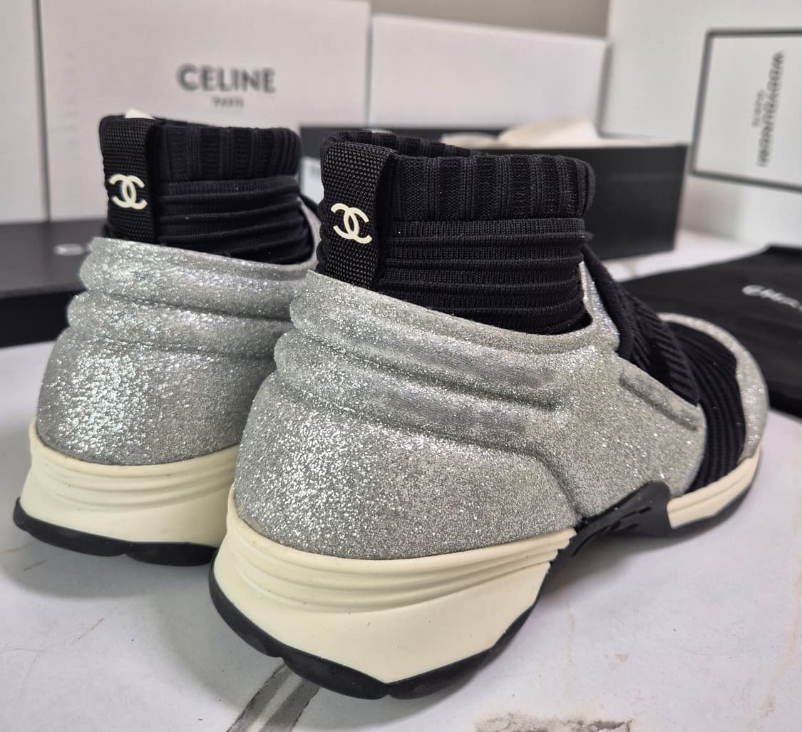 (정품) 샤넬 삭스 미드컷 글리터 스니커즈 35 상품이미지3