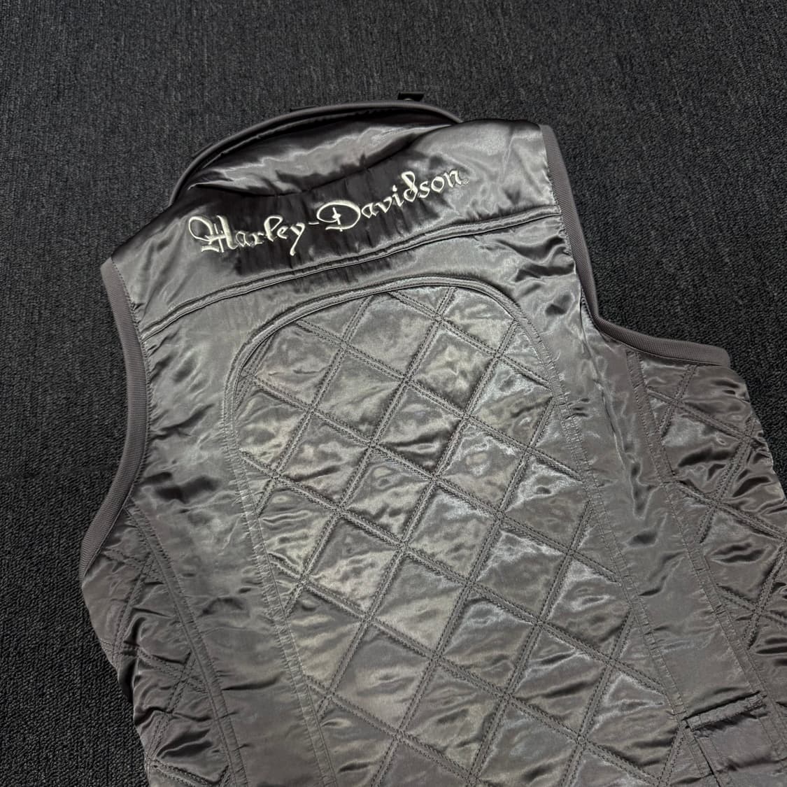 할리데이비슨 크롬 실버 바이커 후드 퀼팅조끼 상품이미지3